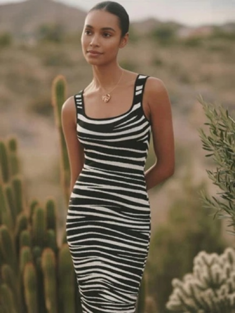 Black & White Sleeveless Zebra Print Midi Dress